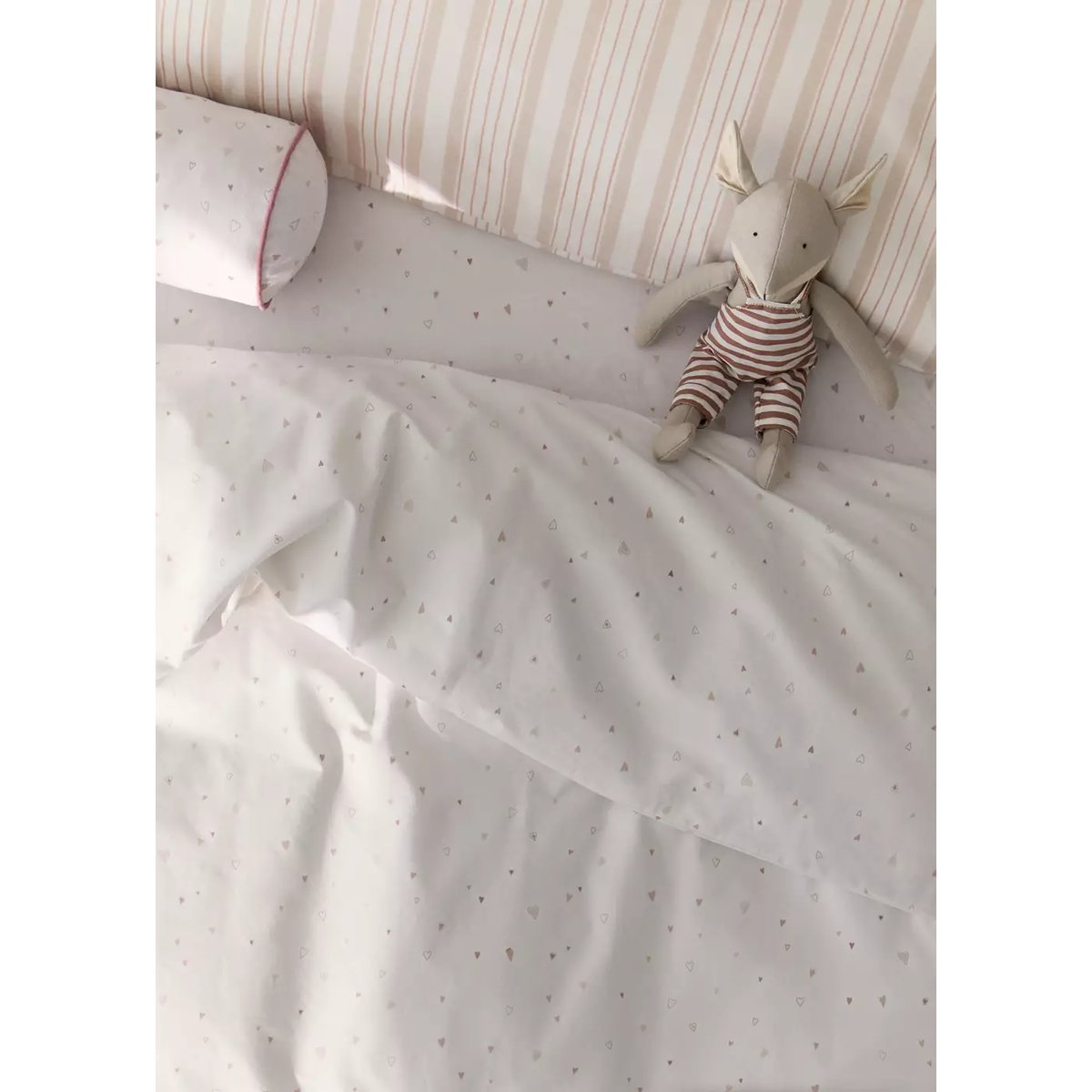 Housse de couette percale de coton cœurs lit 90 cm nude, MANGO HOME