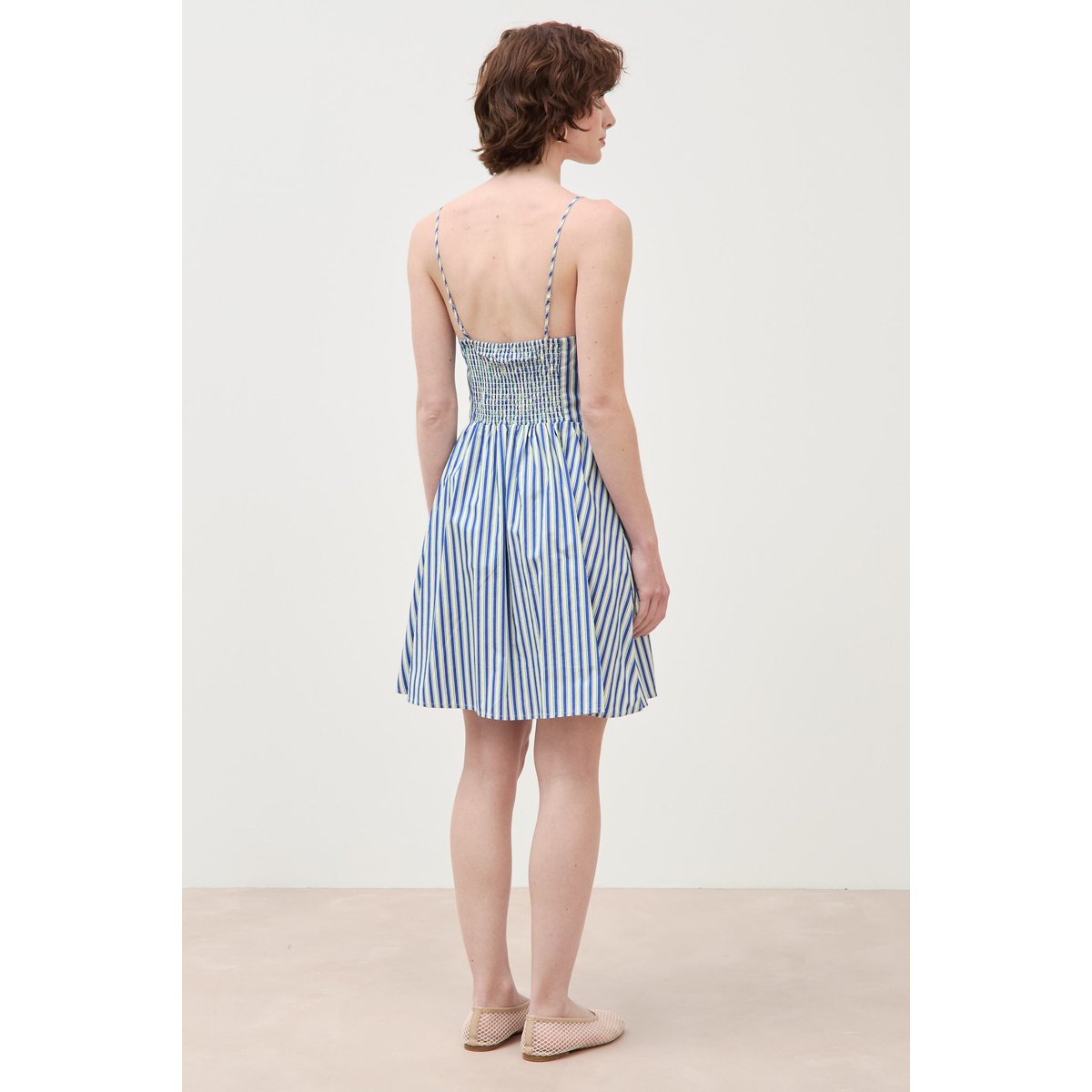 Robe bretelle col cœur en coton bleu clair, BONOBO