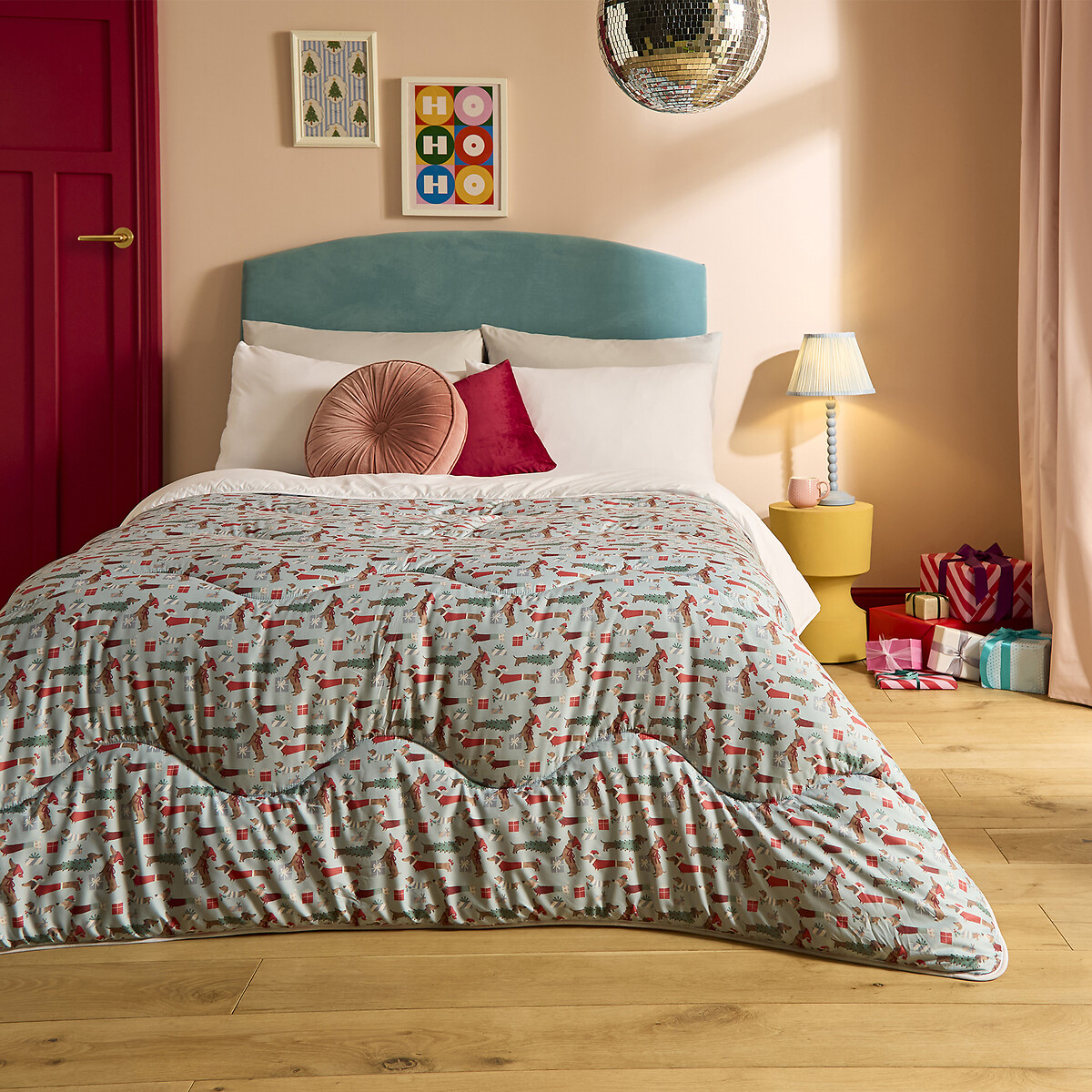 10.5 Tog Coverless Duvet And Pillowcase Set Christmas Dogs blue, NIGHT LARK