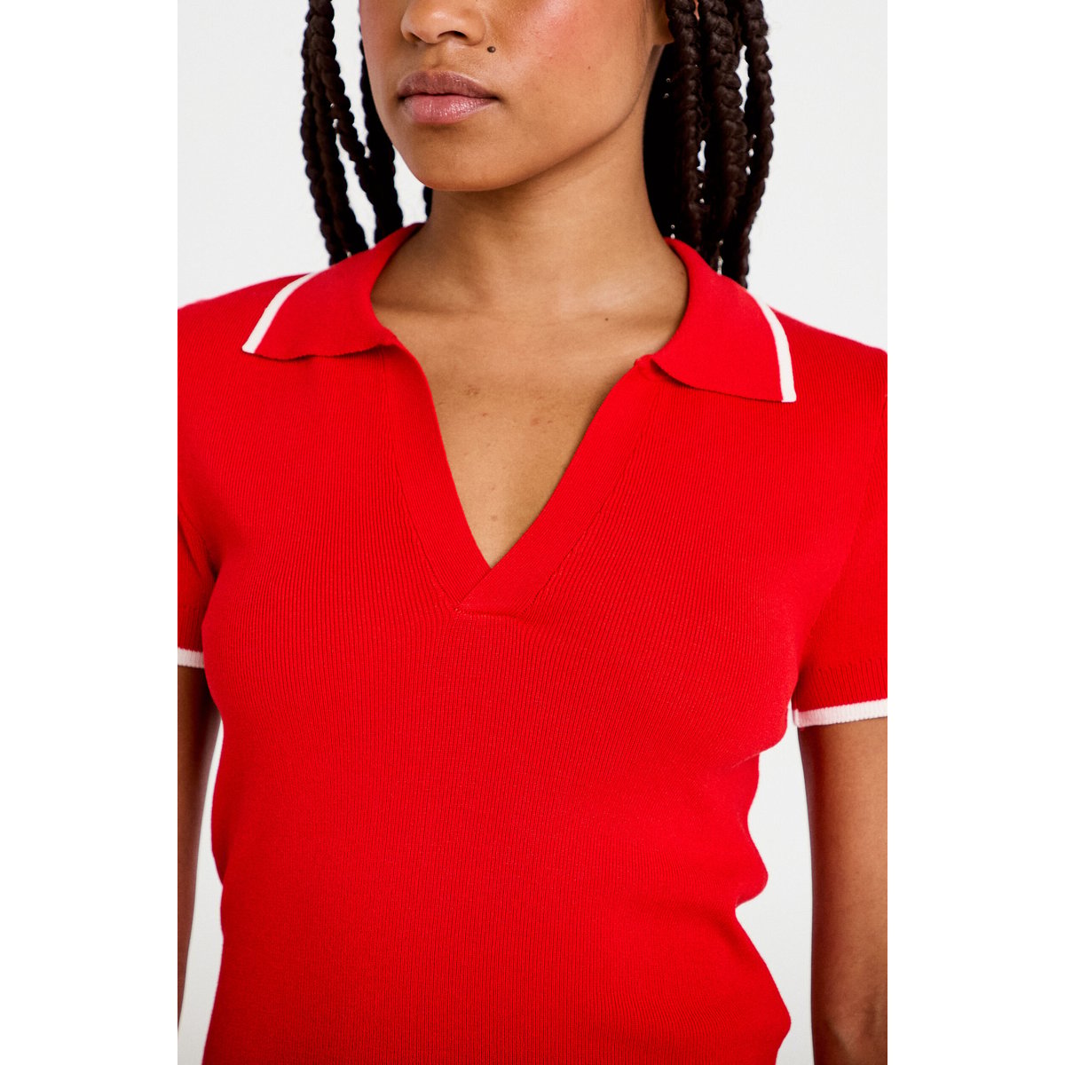 Pull manches courtes col polo rouge, CACHE CACHE