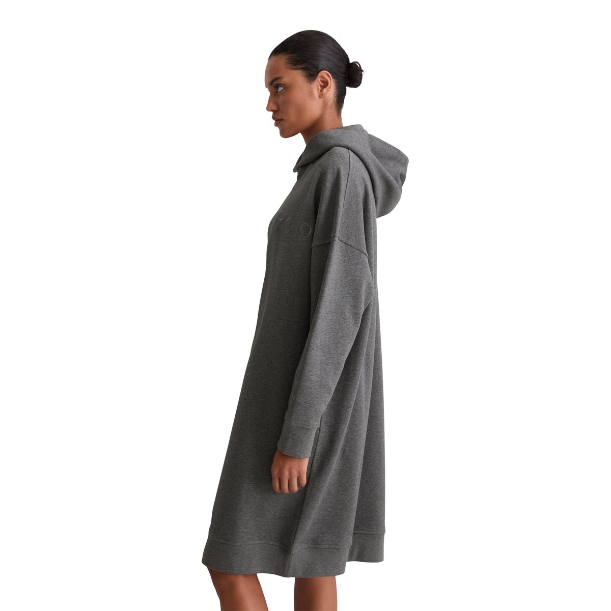 Robe à capuche avec logo relaxed en pur coton bio gris, MARC O'POLO