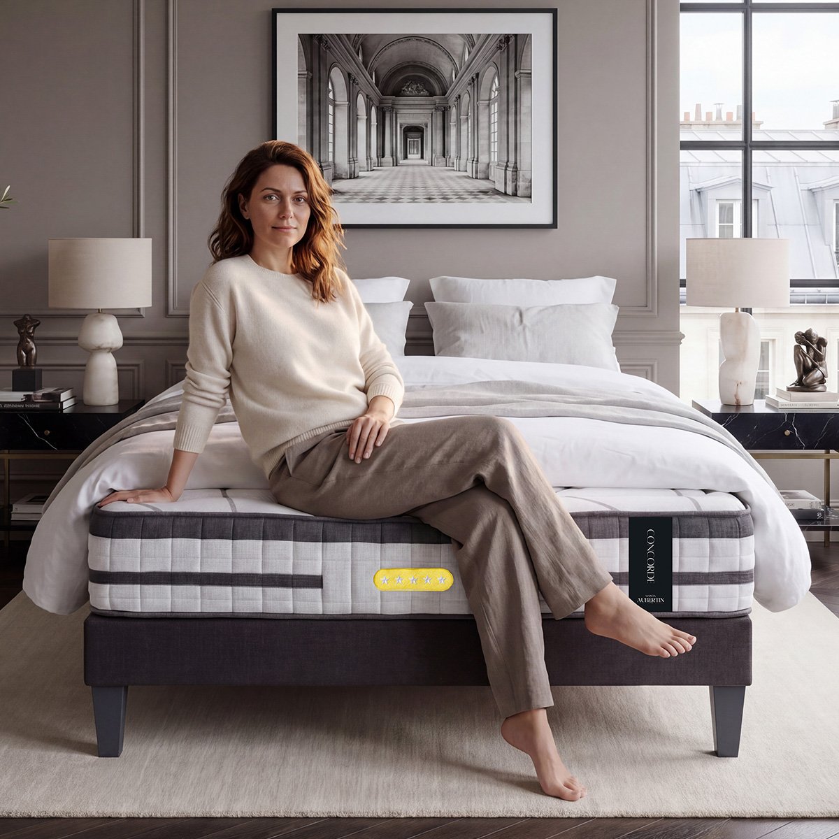 Matelas Ressorts ensachés CONCORDE - 26 cm d'épaisseur - Accueil équilibré, soutien ferme blanc, MAISON AUBERTIN