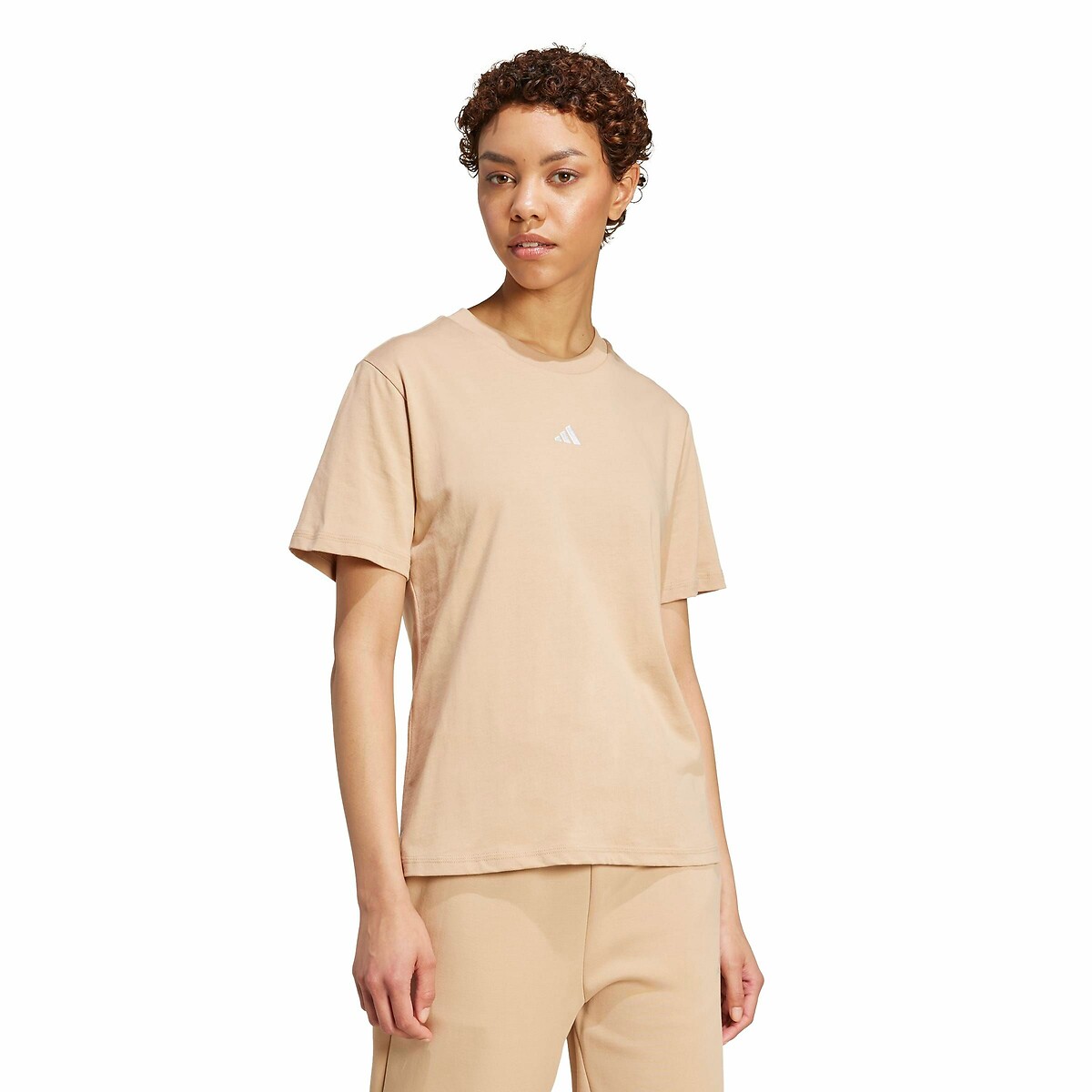 T-shirt Essentials con logo piccolo beige, ADIDAS SPORTSWEAR