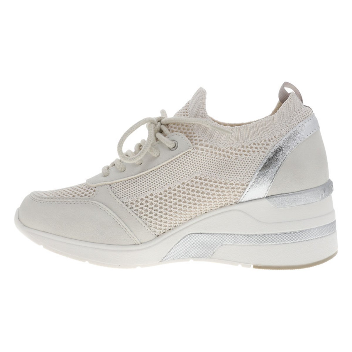 Baskets running blanches à talon compensé avec des lacets ronds blanc, MUSTANG