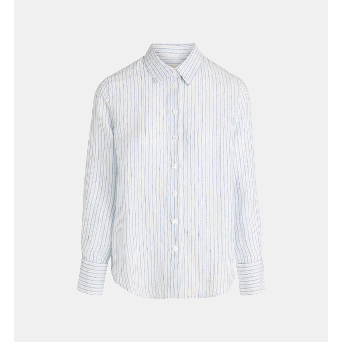 Chemise droite manu à rayures coton bleu et écru, JODHPUR