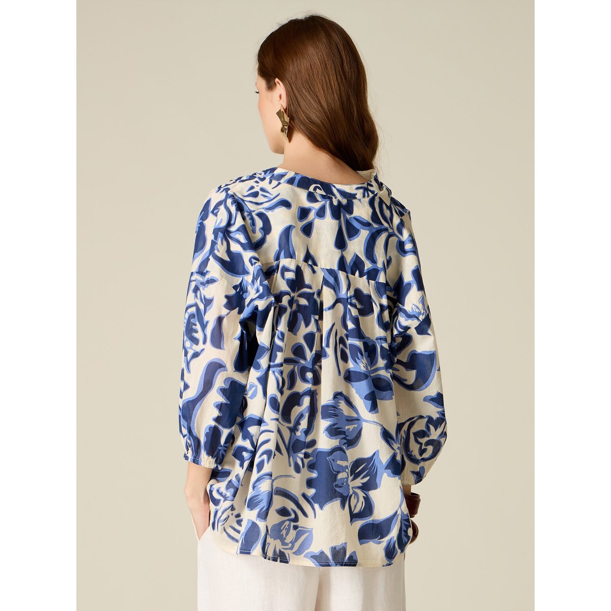 Blouse en coton à motifs bleu, OLTRE