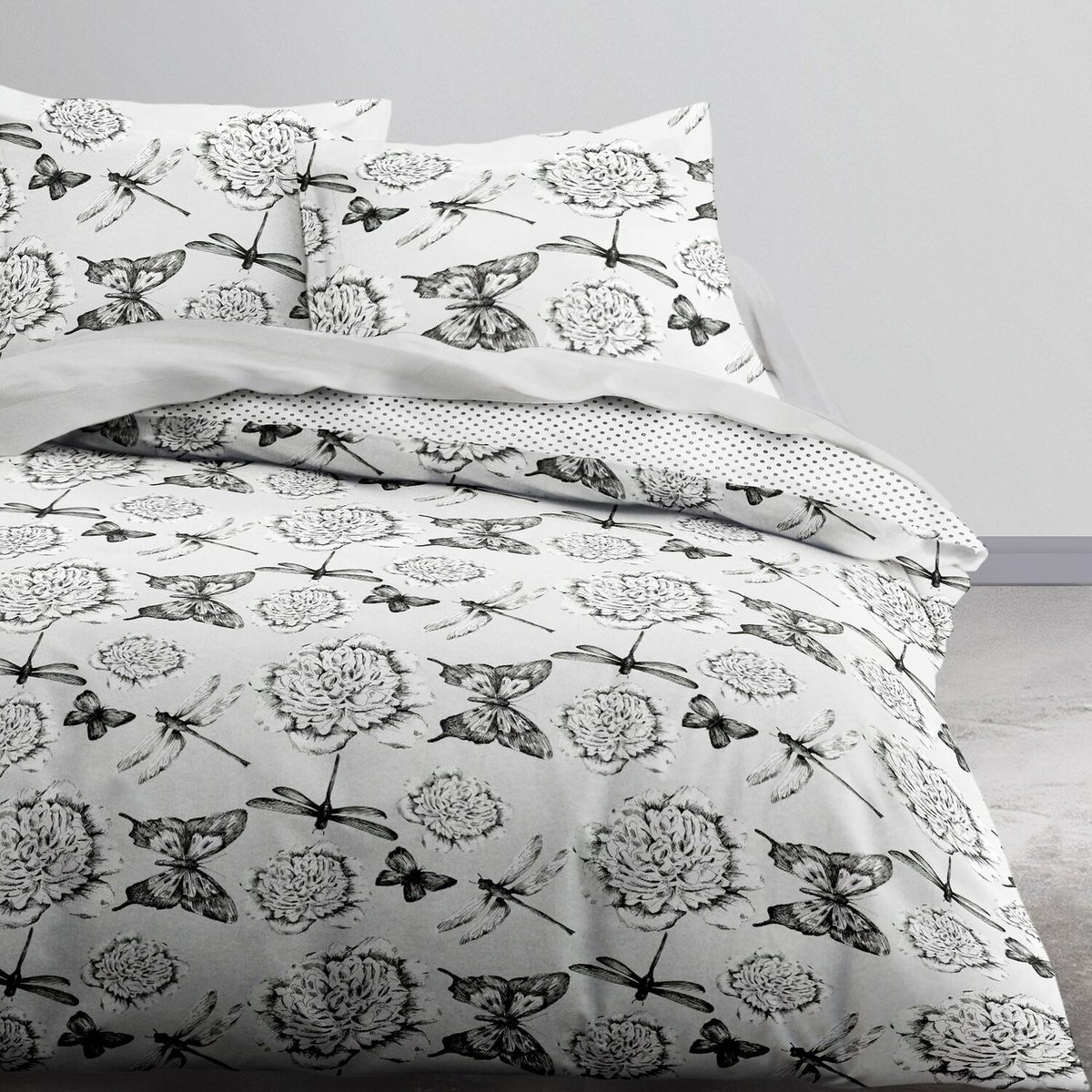 Parure housse de couette en coton imprimée, GRAPHB blanc, C DESIGN HOME TEXTILE