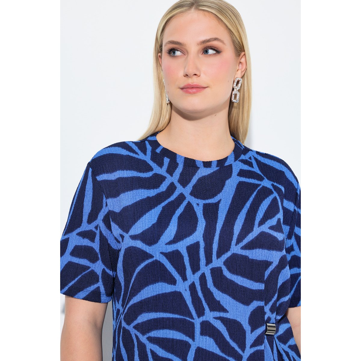 Robe midi oversize, motif feuilles marine, ULLA POPKEN