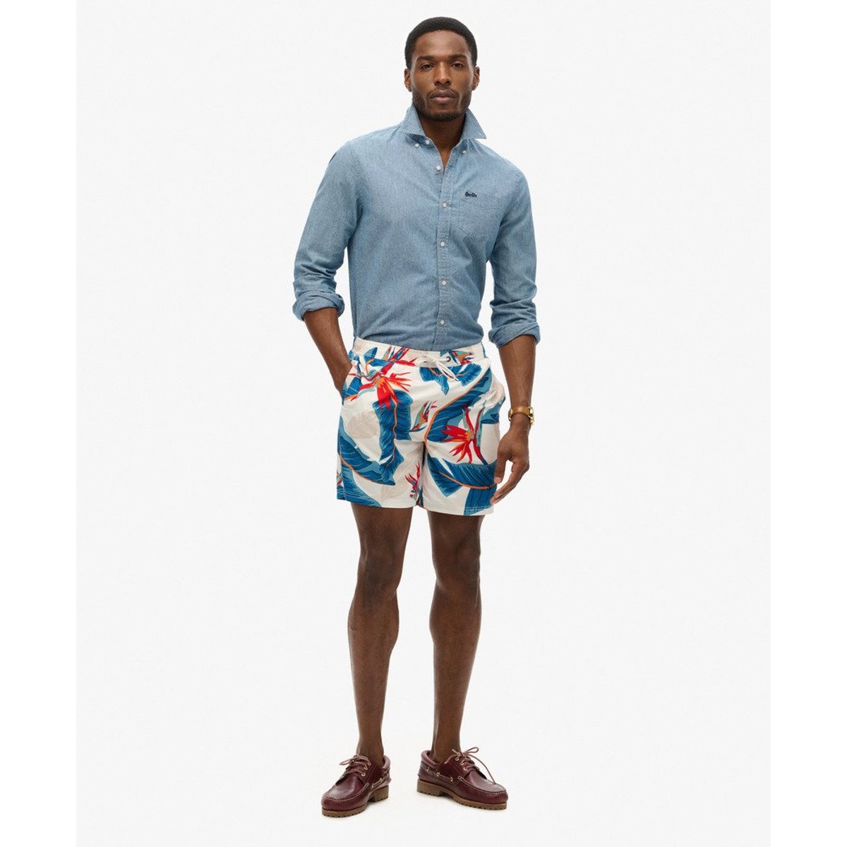 Short de bain à imprimé hawaïen recyclé longueur 43 cm optic paradis, SUPERDRY