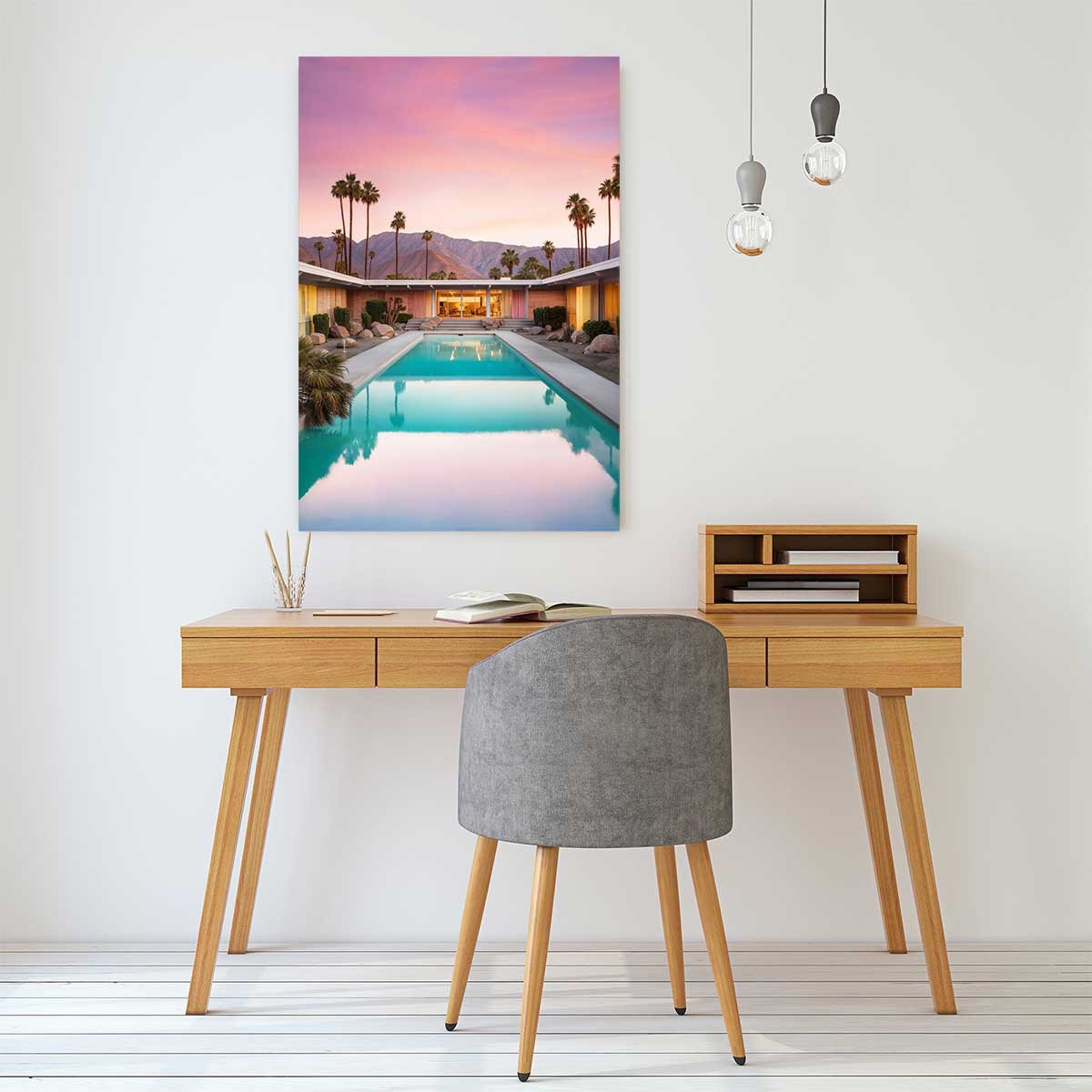 Tableau design piscine au sunset californien toile imprimée, HEXOA