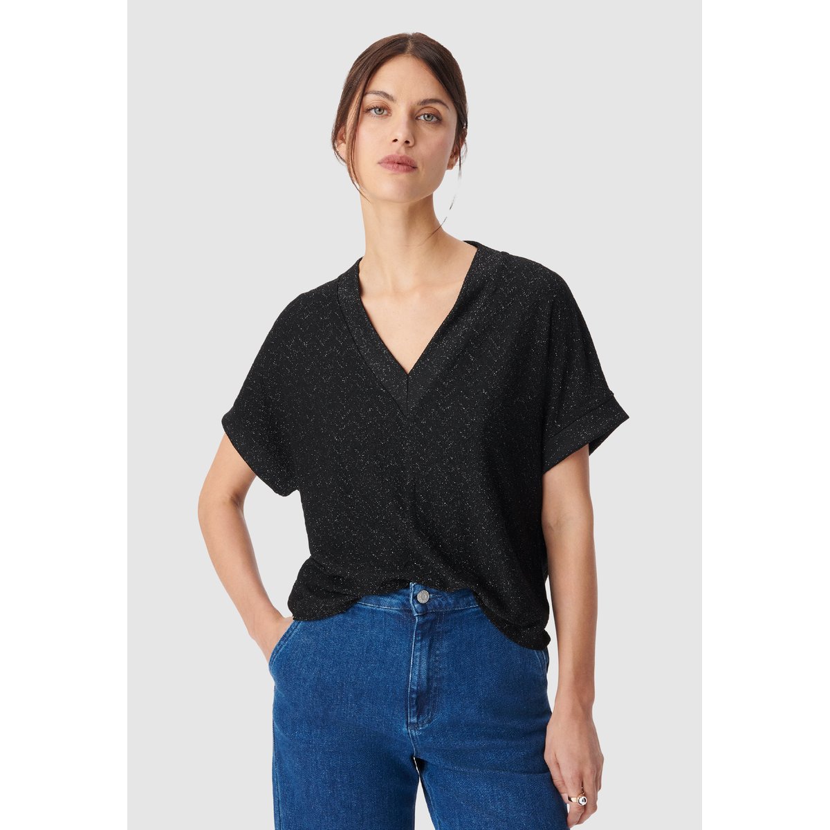 Tee-shirt fil textile maille fantaisie noir, IKKS