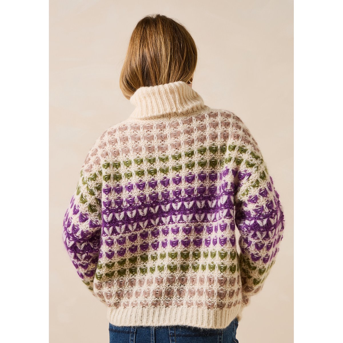 Pull col roulé manches longues cassis/ginseng, LA FEE MARABOUTEE