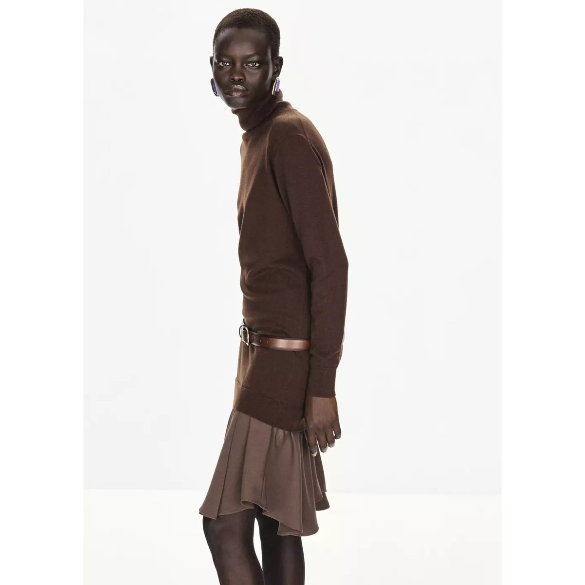 Robe en maille combinée chocolat, MANGO