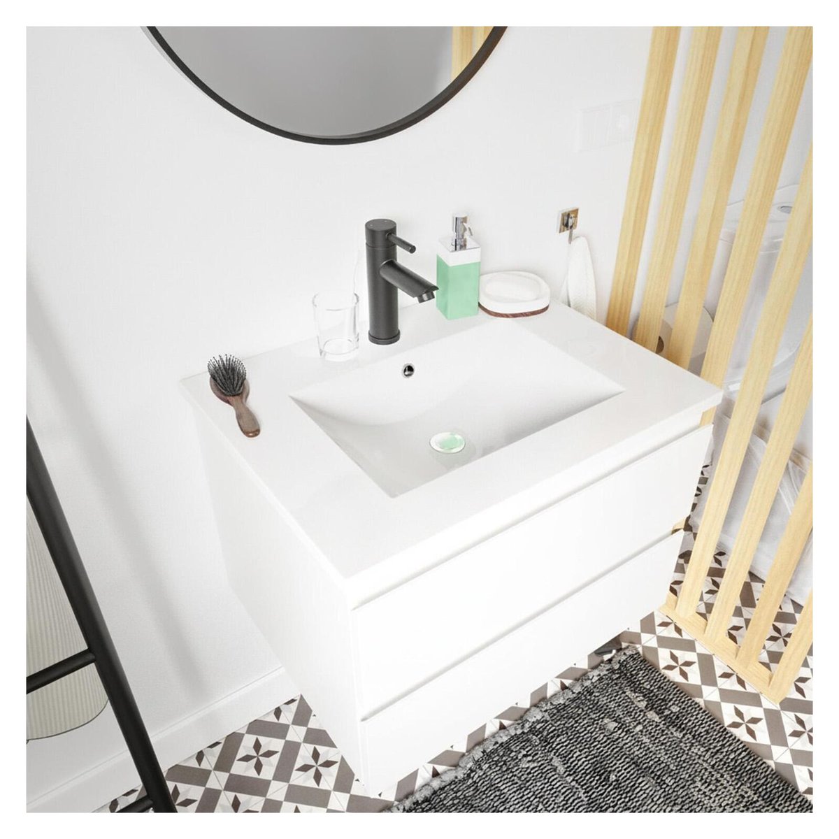 Meuble simple+robinet+miroir+colonne SORRENTO blanc brillant, MOB IN