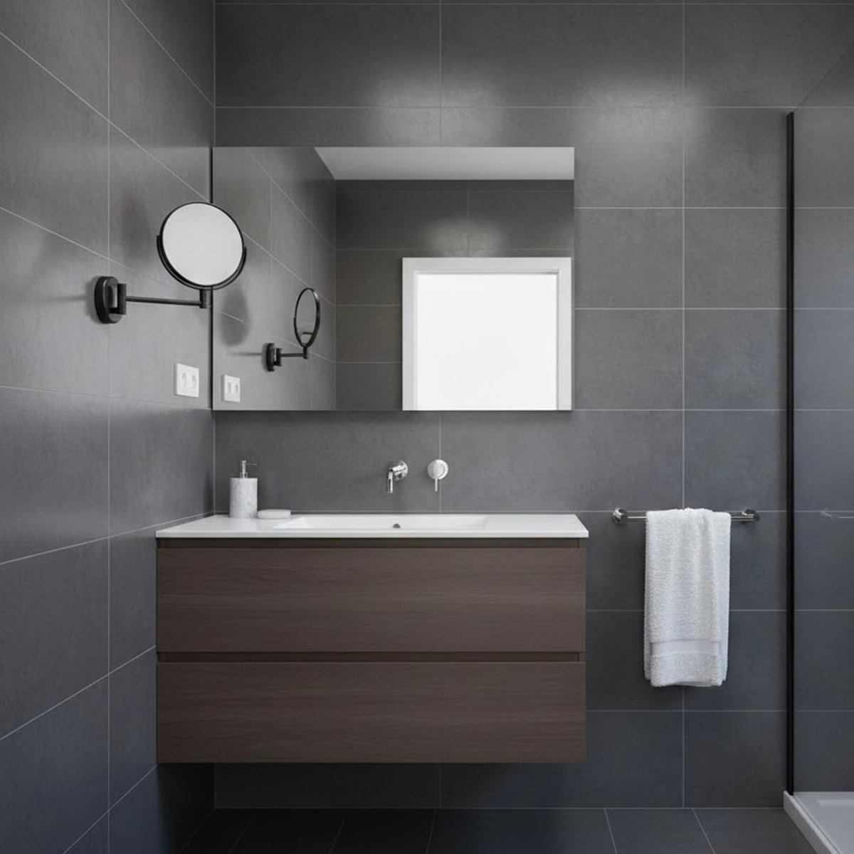 Miroir grossissant noir double face rond (x5) sur bras extensible noir, WADIGA