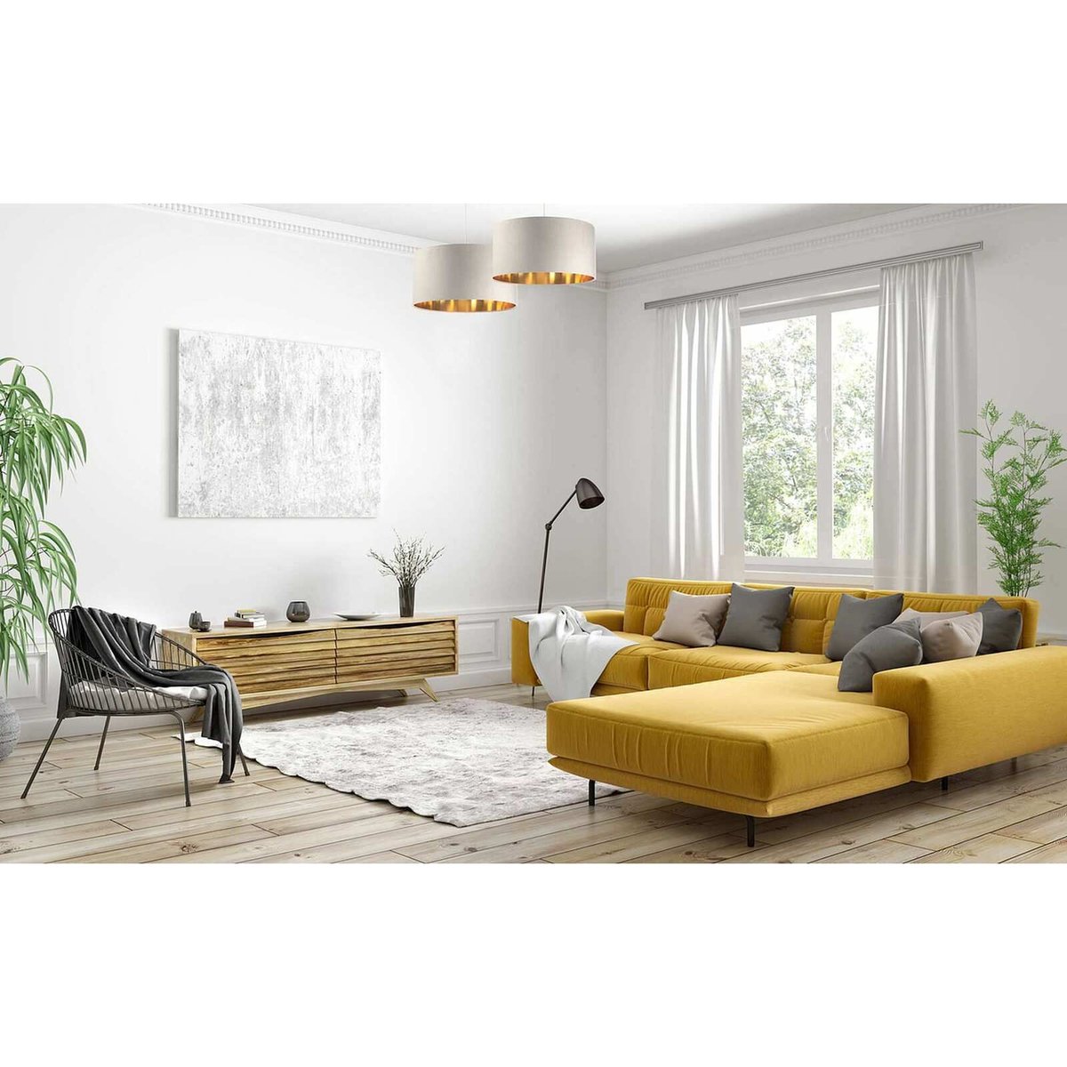 Suspension en velours, GLAM crème et doré brillant, BPS KONCEPT
