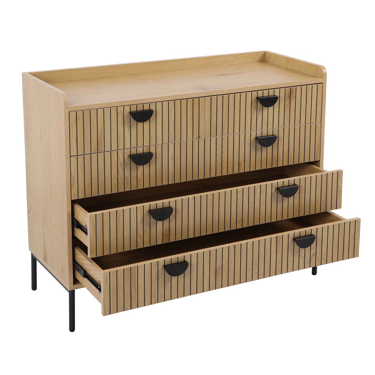 Commode à 5 tiroirs en MDF décor mélaminé 100 cm, ZELIE beige, OVIALA
