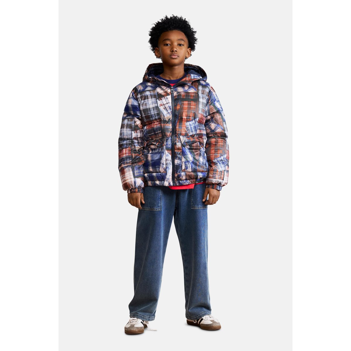 Manteau matelassé à carreaux bleu, DESIGUAL
