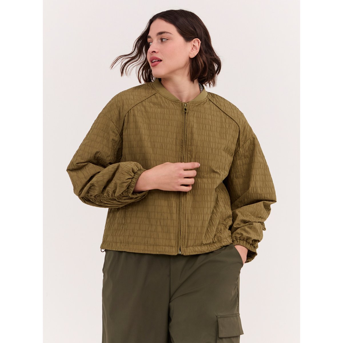 Bomber court avec manches raglan verde militare, FIORELLA RUBINO