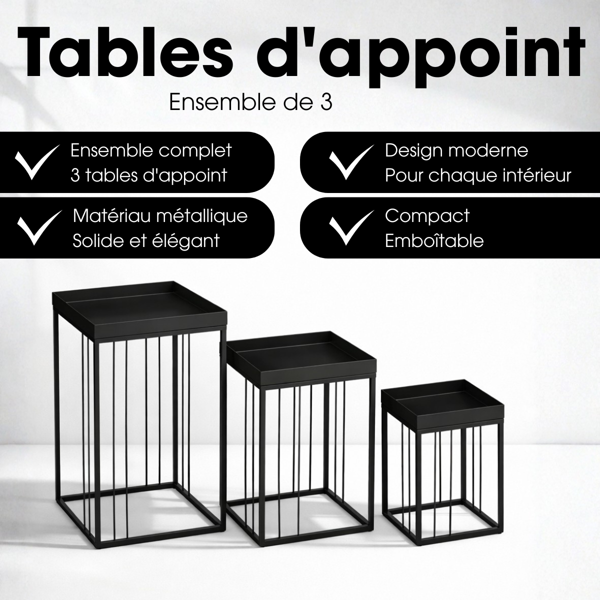 Table d'appoint BETH noir, MICA DECORATIONS