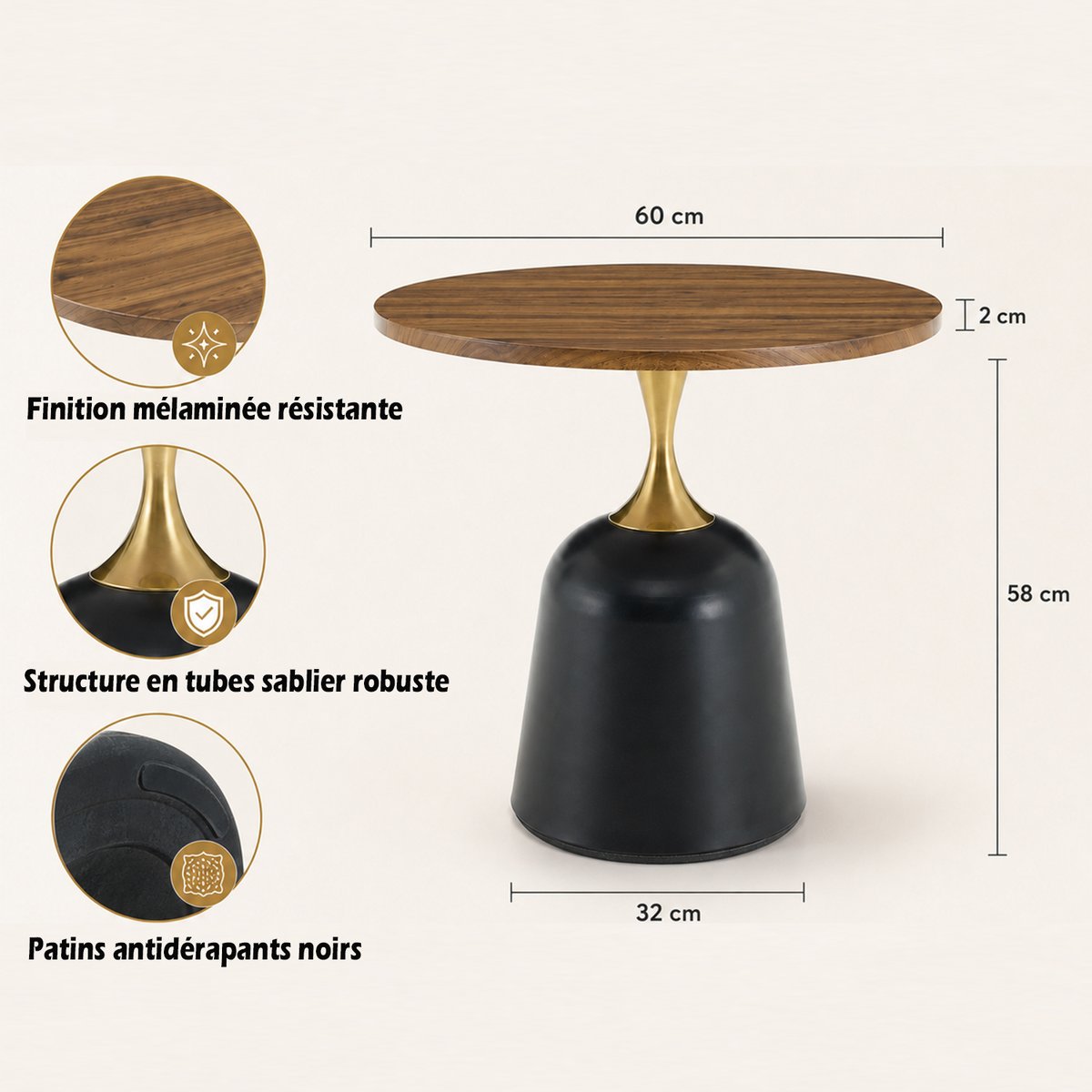 Table basse table dappoint ronde design épuré, CUPA imitation noyer, MEUBLES COSY