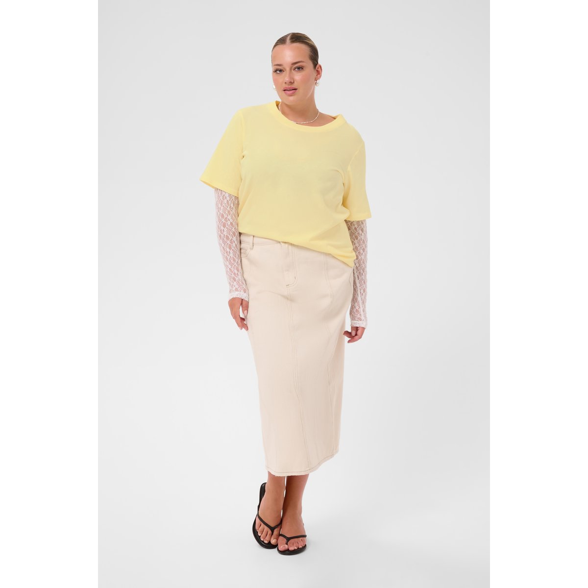 T-shirt à manches longues jaune pastel yellow, KAFFE CURVE