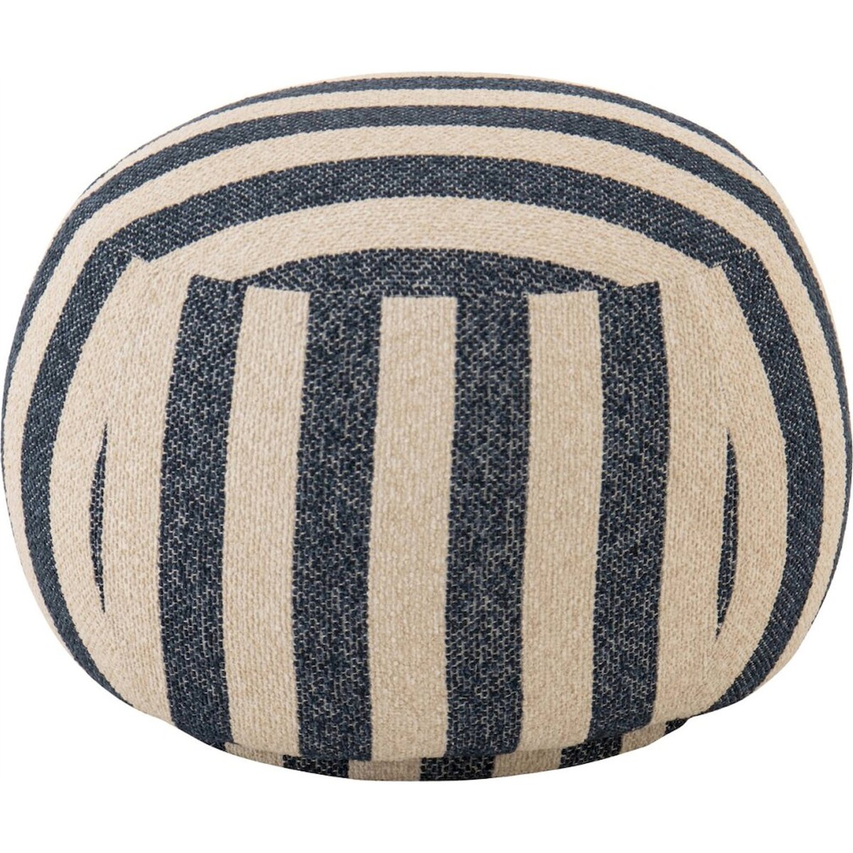 Pouf rond rayé en tissu bleu et blanc cassé, RECOLLECTION