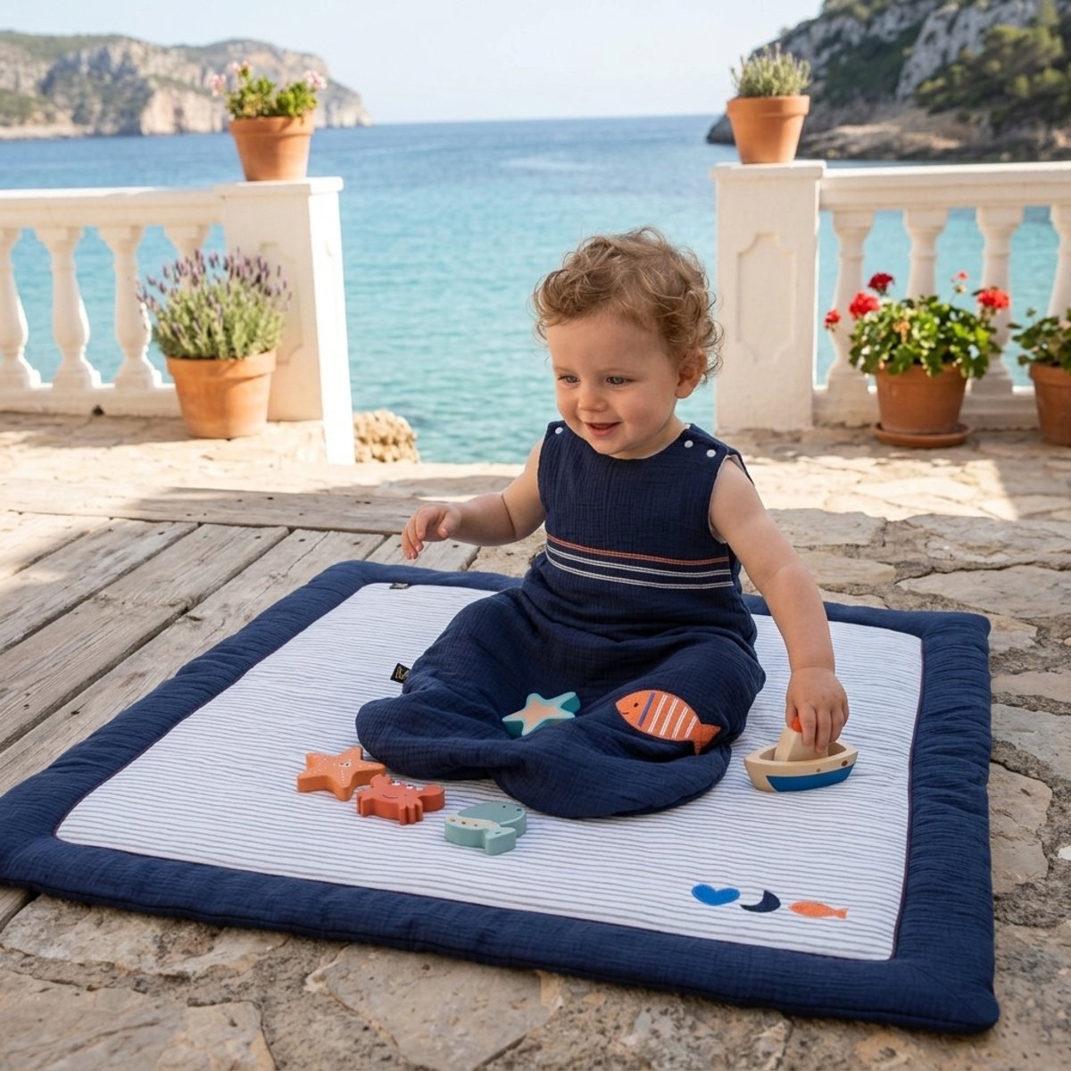Gigoteuse bébé hiver en double gaze de coton bleu, SAUTHON