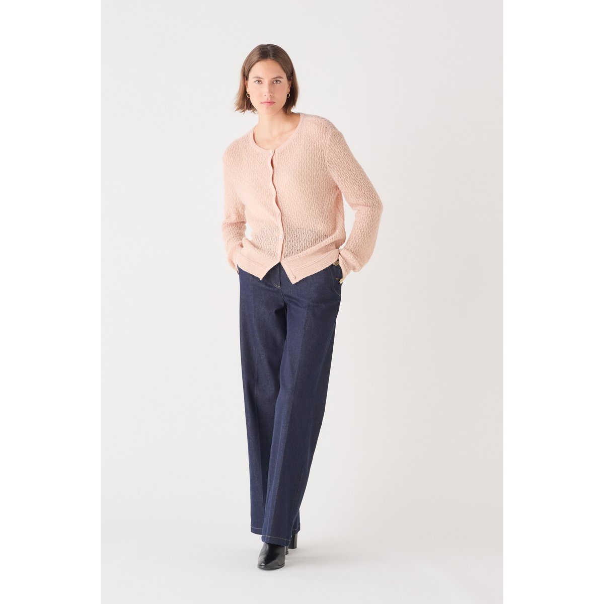 Gilet droit en alpaga JADE rose saumon, CAROLL