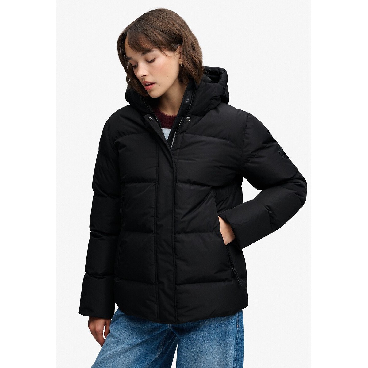 Piumino sportivo con cappuccio nero , SUPERDRY
