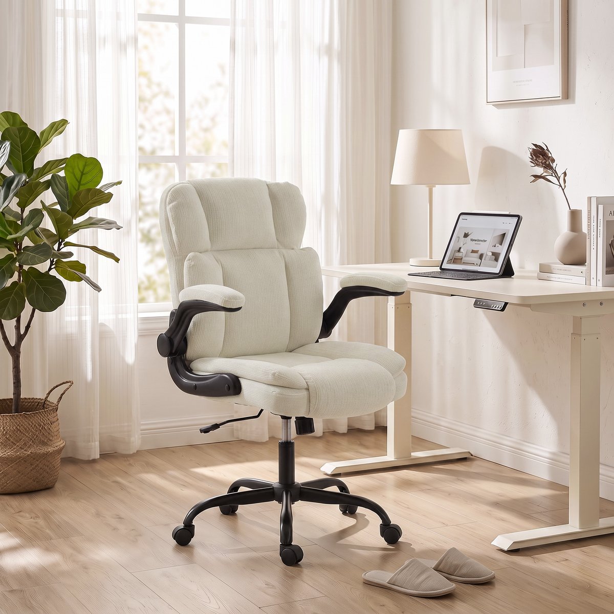 Chaise de bureau Acier Beige beige, noir, HOMCOM