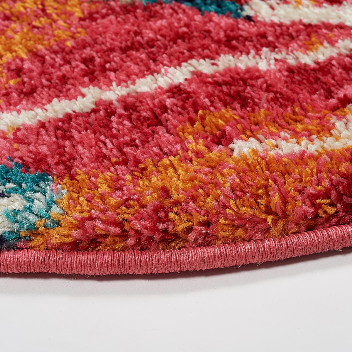 Tapis berbère tissé motifs tribaux LYN5 OURIKA B bleu, jaune, rose, orange, blanc, UN AMOUR DE TAPIS