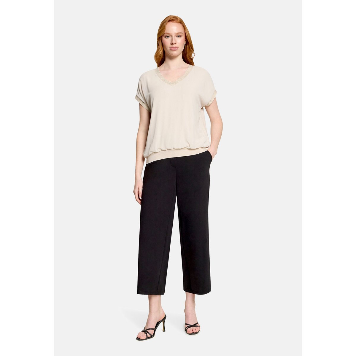 T-shirt façon blouse à broderies gris, BETTY BARCLAY