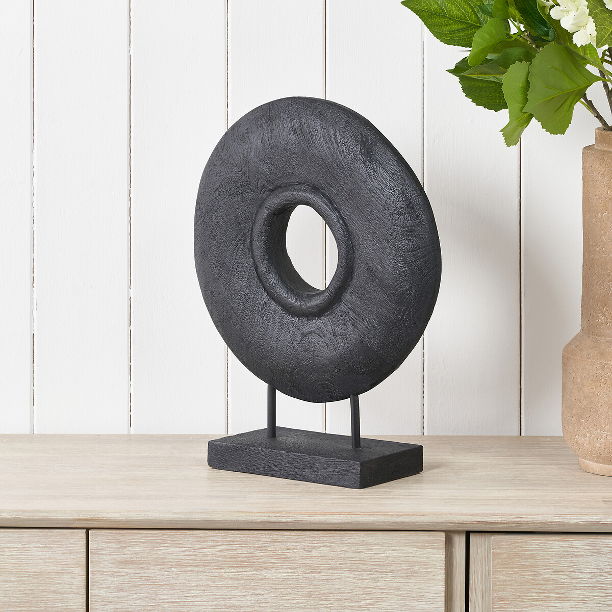 40cm Handcarved Mango Wood Circular Ornament black, ÉDITÉ