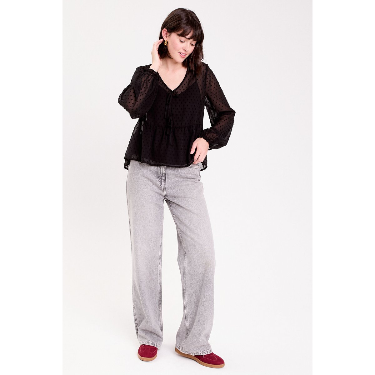 Blouse courte droite col v noir, CACHE CACHE