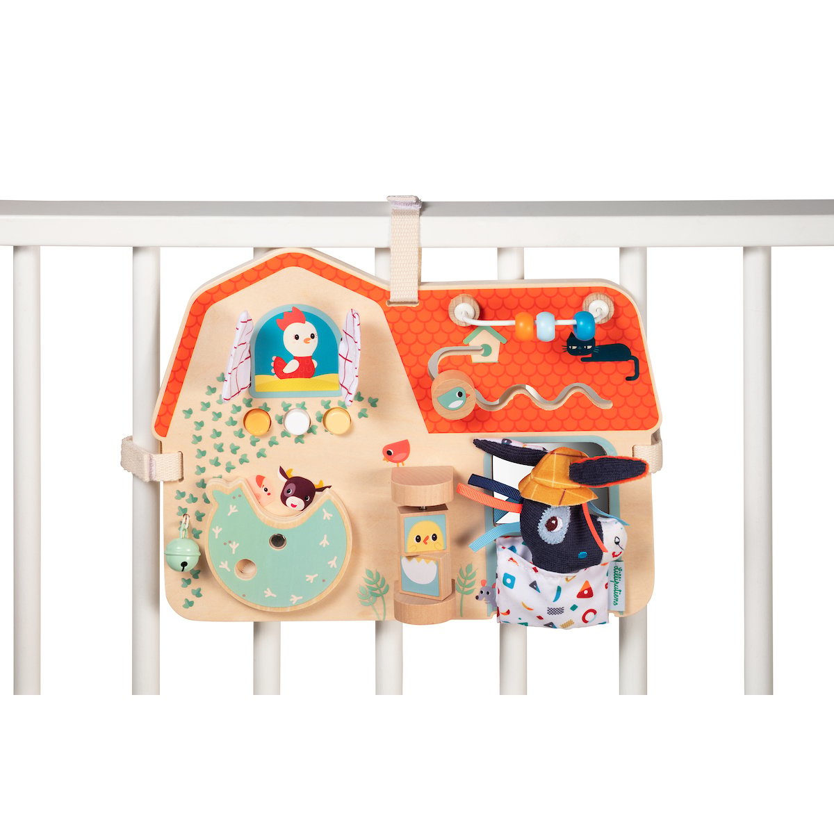 Panneau d'activités La Ferme beige, orange, bleu, LILLIPUTIENS