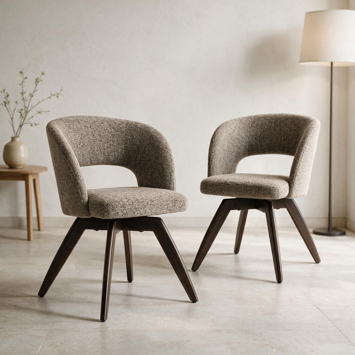 Lot de 2 chaises en bois et tissu chiné, HOLLY taupe, bois, HAPPY GARDEN