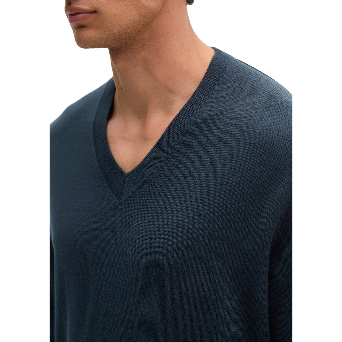 Pull à col en V, coupe classique en laine mérinos fine blaubleu, MARC O'POLO