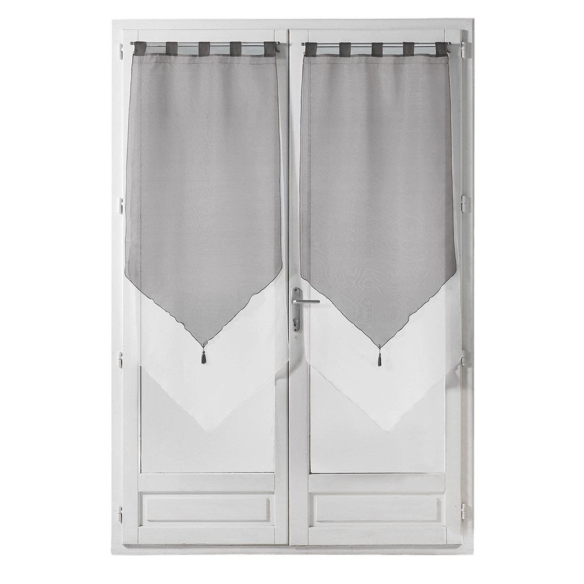 Paire de voile pompon rideau a passants bicolore Collection Voilinne gris, EDEN