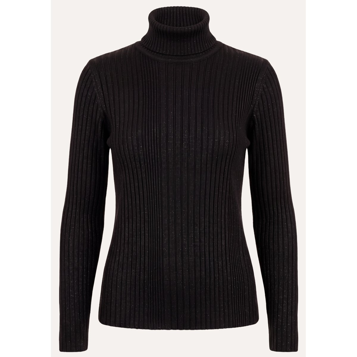 T-shirt en maille côtelée irisée manches longues col roulé noir, LA FEE MARABOUTEE
