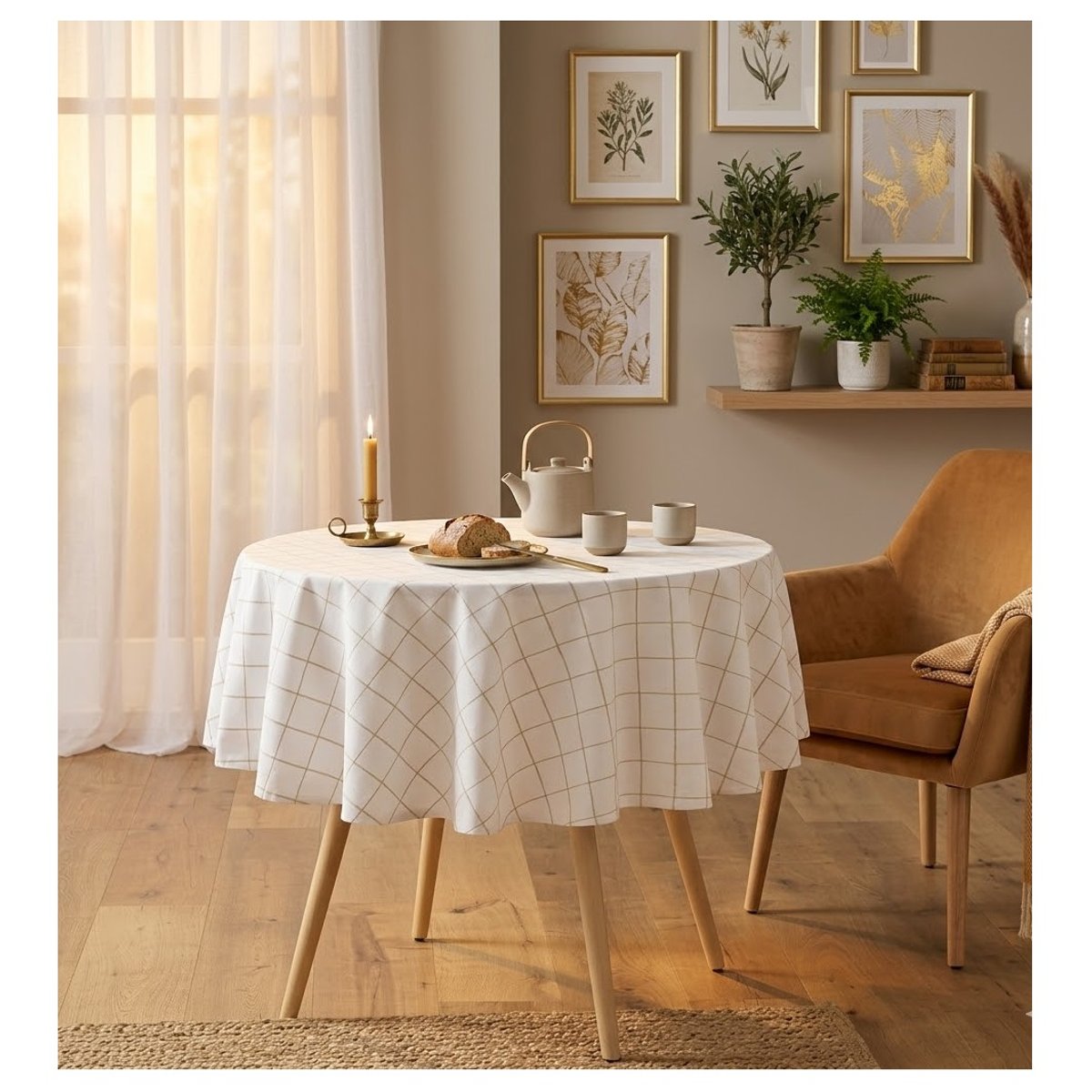 Nappe ronde tisse a carreaux Axelle beige, EDEN