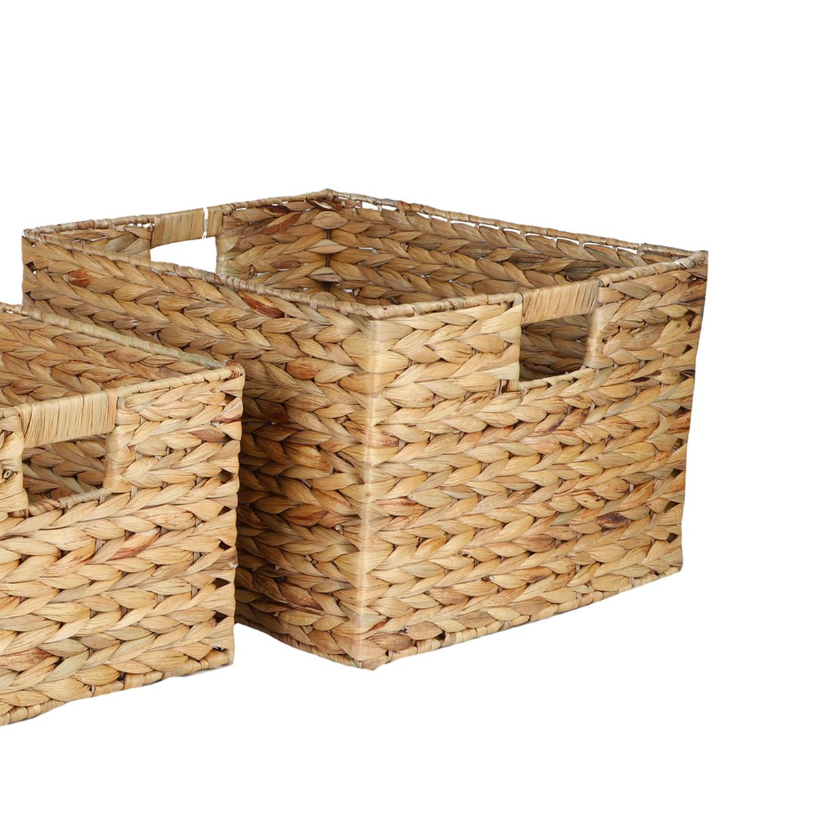 Set de 3 paniers rectangulaires tressés en jacinthe d'eau bois, WADIGA