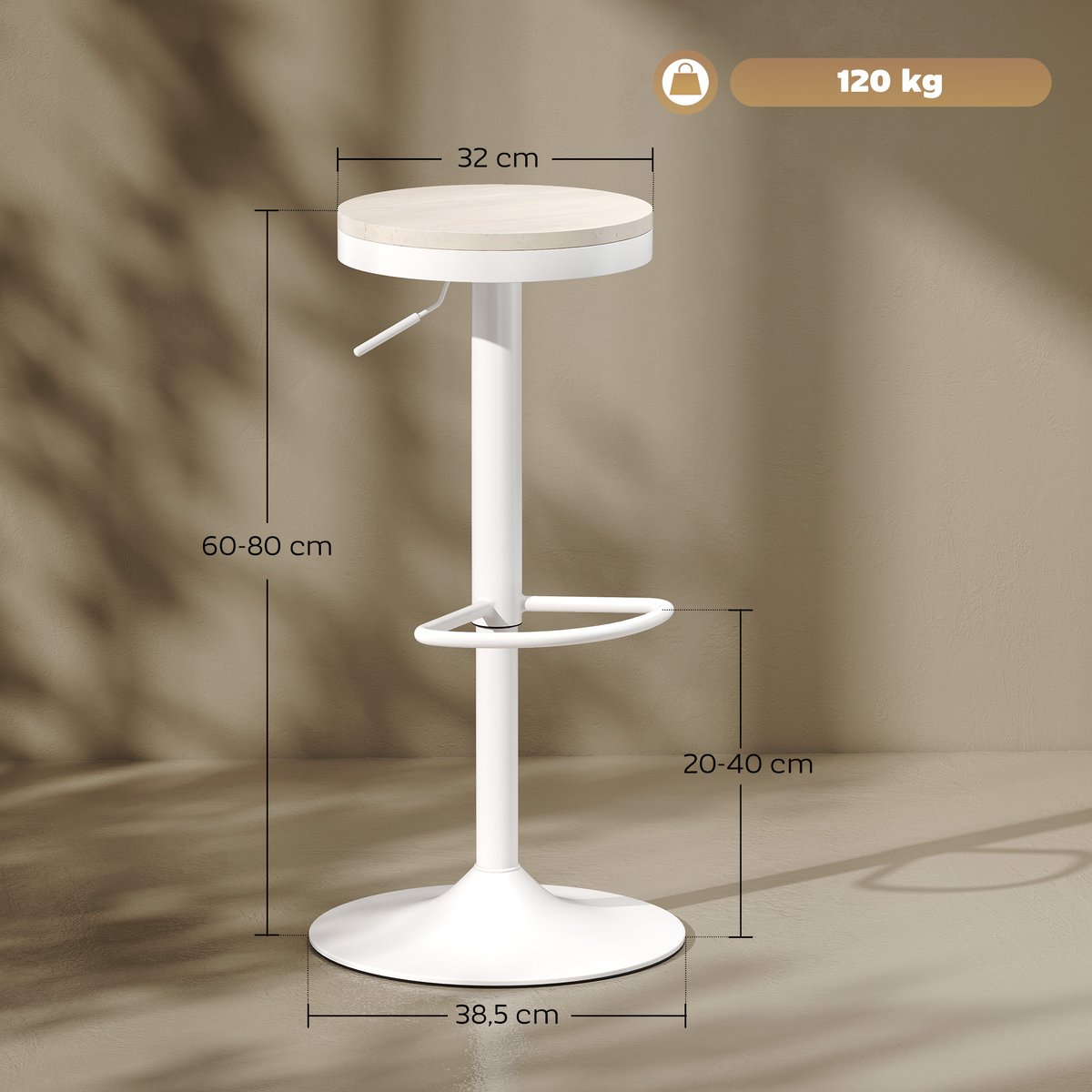 Tabouret de bar Acier Blanc blanc, HOMCOM