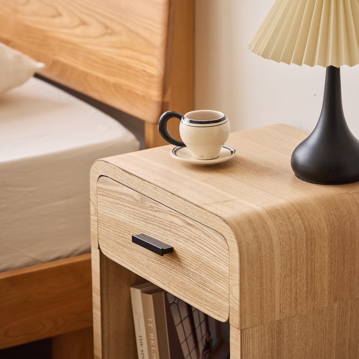 Table de chevet 1 tiroir, bois, SKIVE bois naturel, NORDLYS