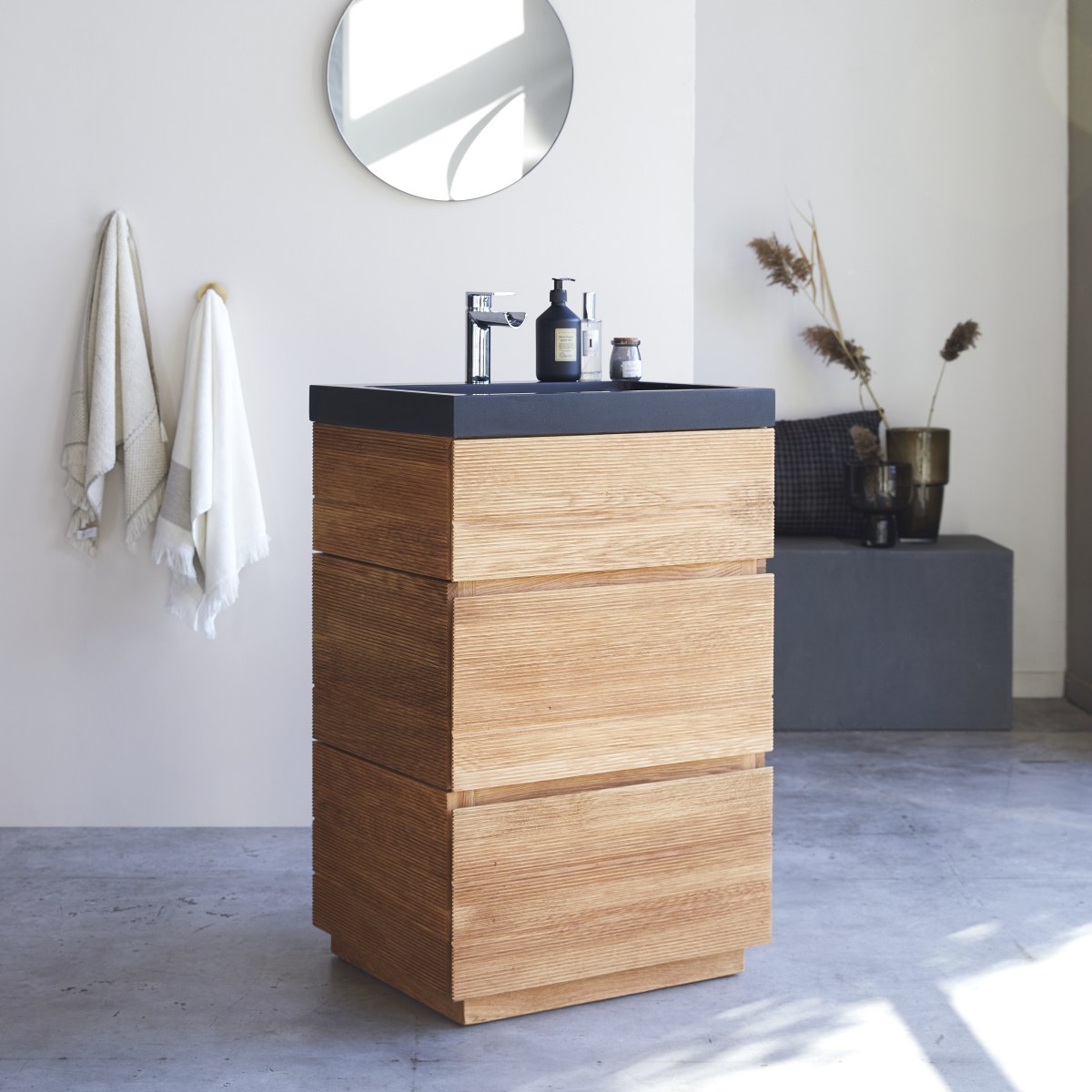 Meuble Salle De Bain en Chêne massif, KARL naturel, TIKAMOON