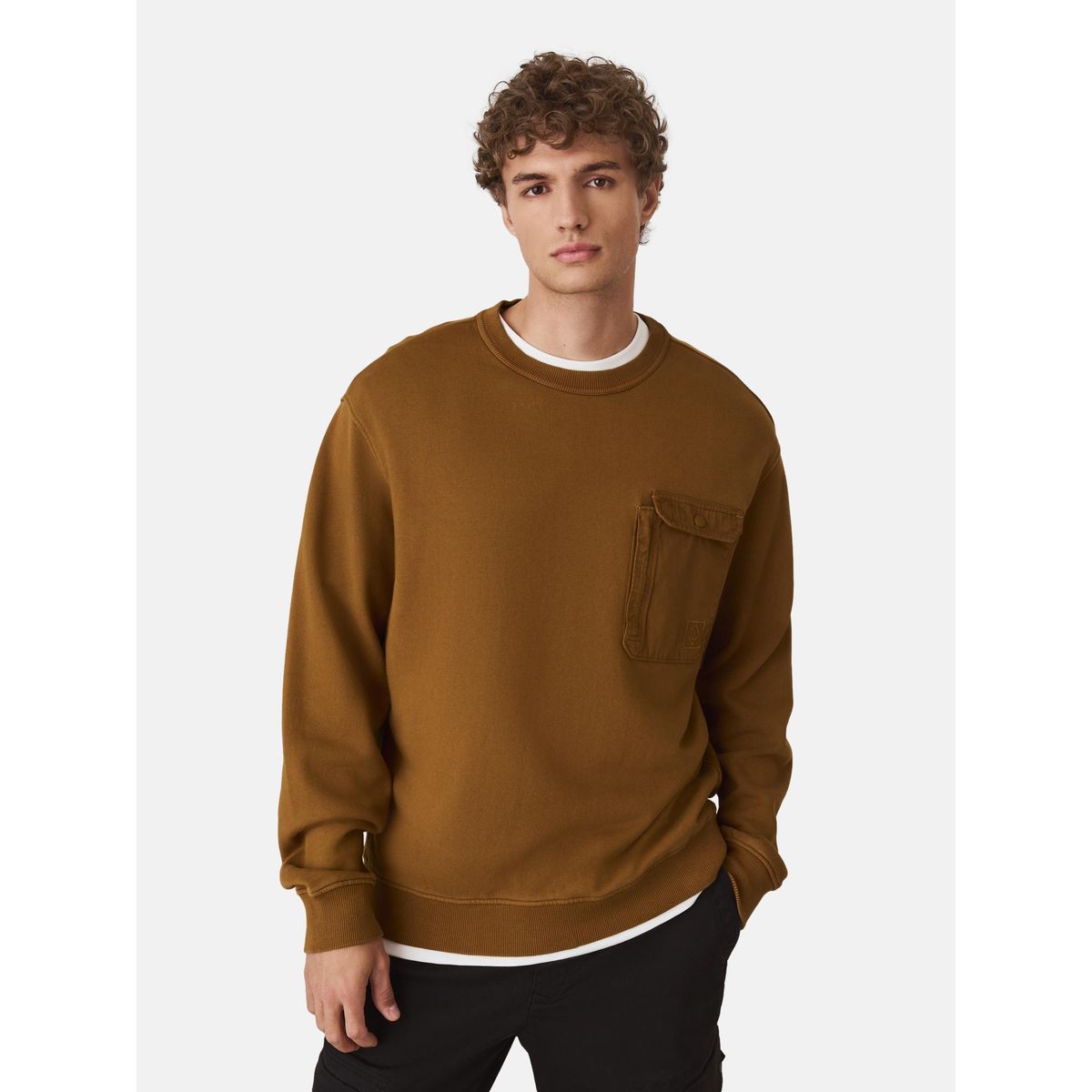 Sweat ras du cou militaire délavé en pièce jaune ocre, NEXT
