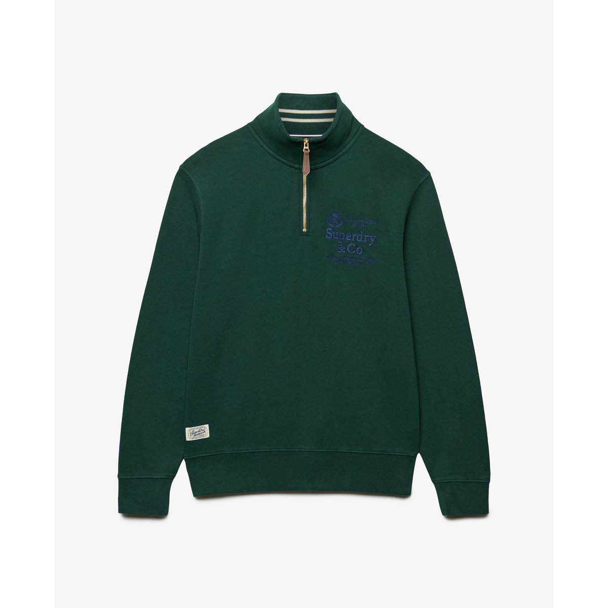 Sweat Demi-Zip Company Logo Coupe Décontractée vert émail, SUPERDRY
