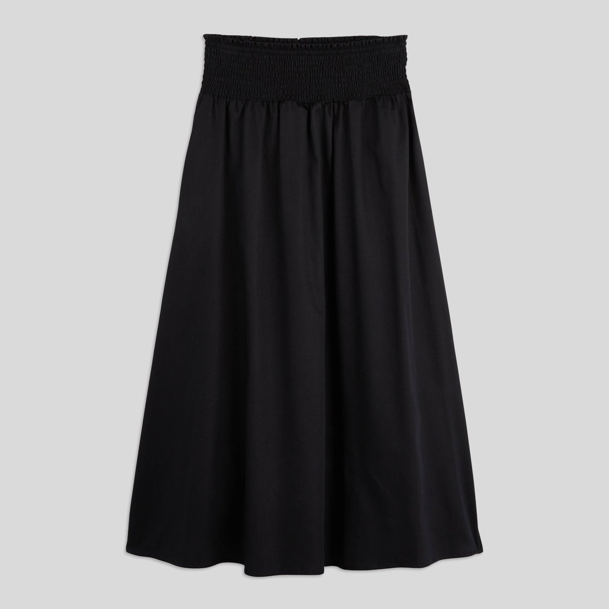 Jupe midi taille smockée unie en coton BIO GOTS noir, MONOPRIX