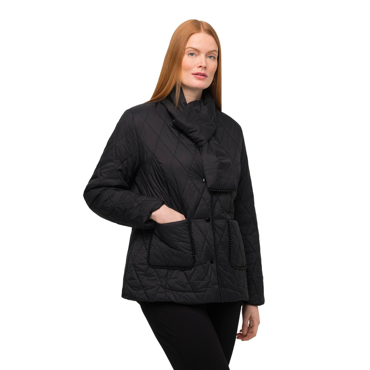 Veste matelassée, bordure en perles, col en V noir, ULLA POPKEN
