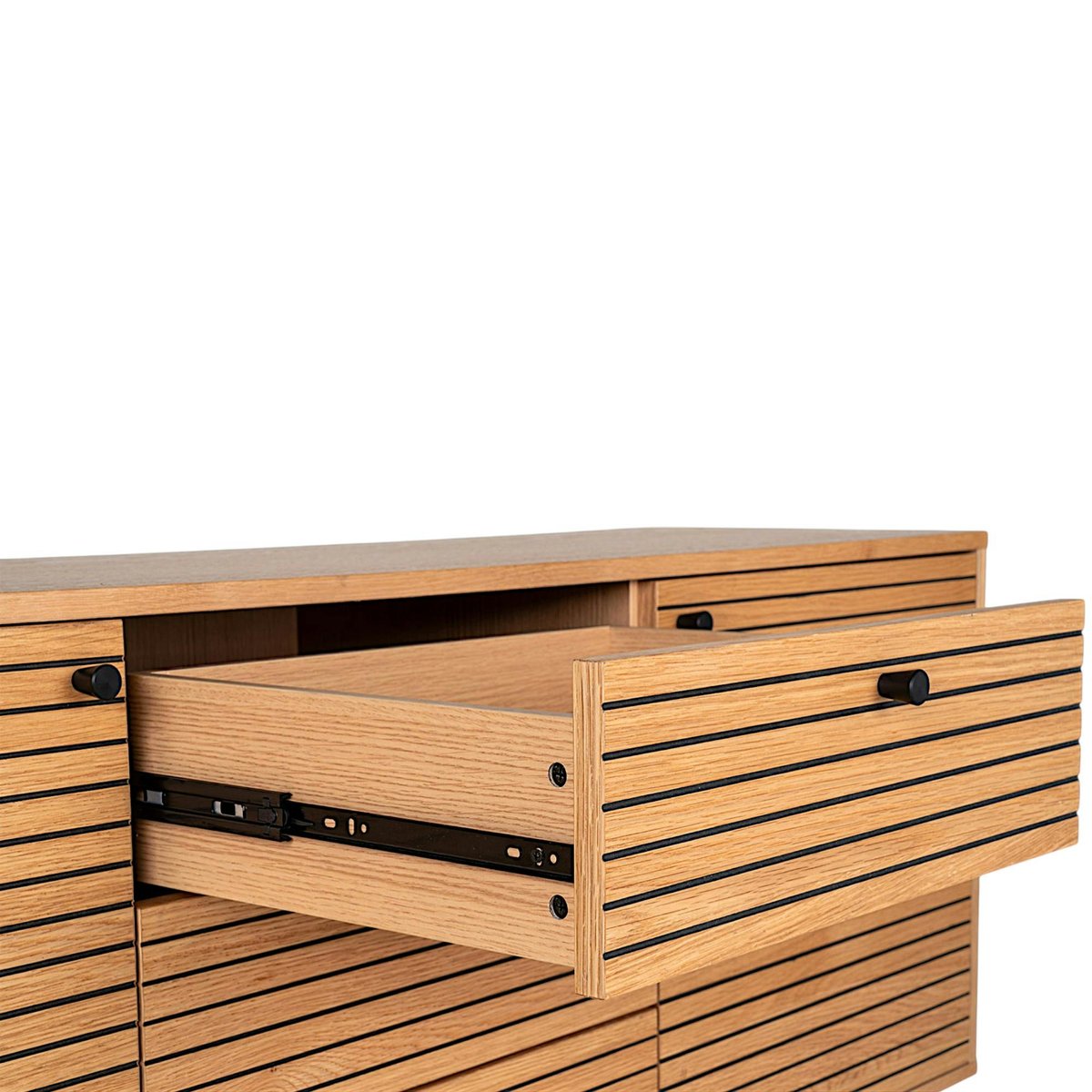 Buffet de salle à manger 2 portes effet rainuré décor clair ASSENS bois naturel, PIER IMPORT